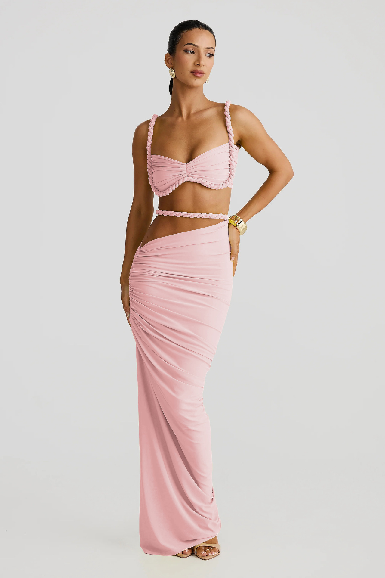 Spring New Pure Color Backless Suspender Vest & Hip Skirt Set