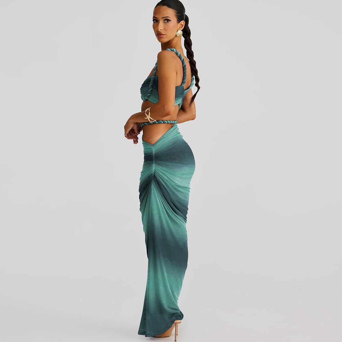 Spring New Pure Color Backless Suspender Vest & Hip Skirt Set