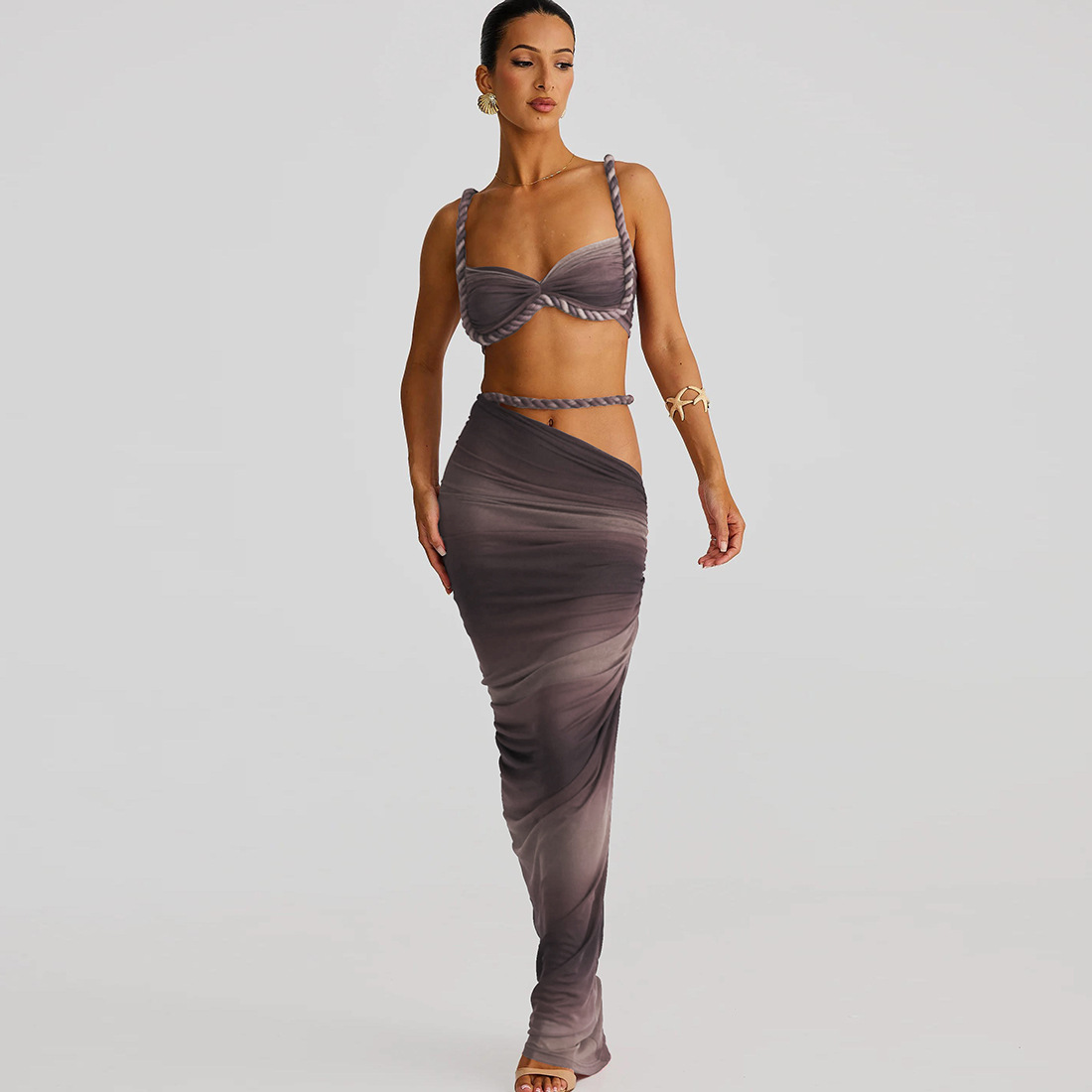 Spring New Pure Color Backless Suspender Vest & Hip Skirt Set