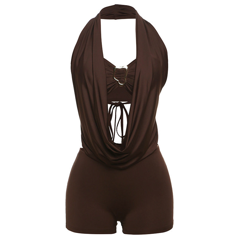 Summer New Halter Neck V-Neck Backless Lace Up Jumpsuit Set Sexy