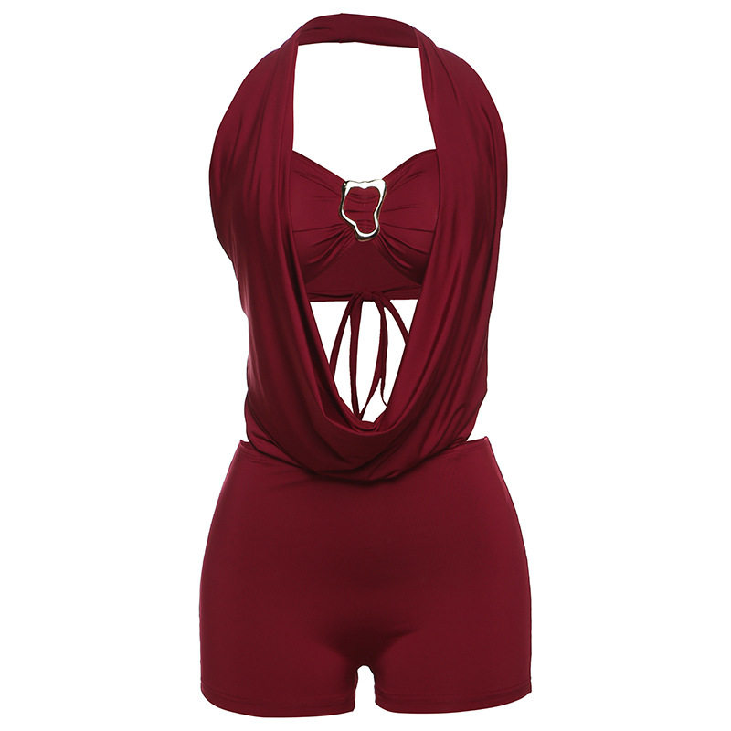 Summer New Halter Neck V-Neck Backless Lace Up Jumpsuit Set Sexy