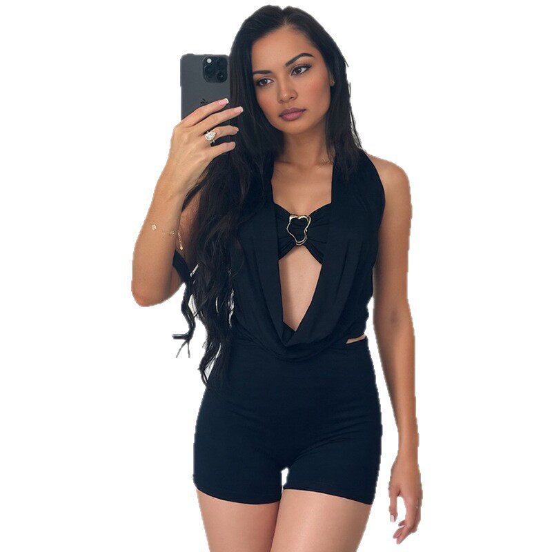 Summer New Halter Neck V-Neck Backless Lace Up Jumpsuit Set Sexy