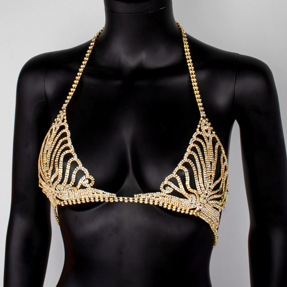 Diamond-Encrusted Rhinestone Body Chain Set – Bra & Thong Underwear, Bikini Decoration