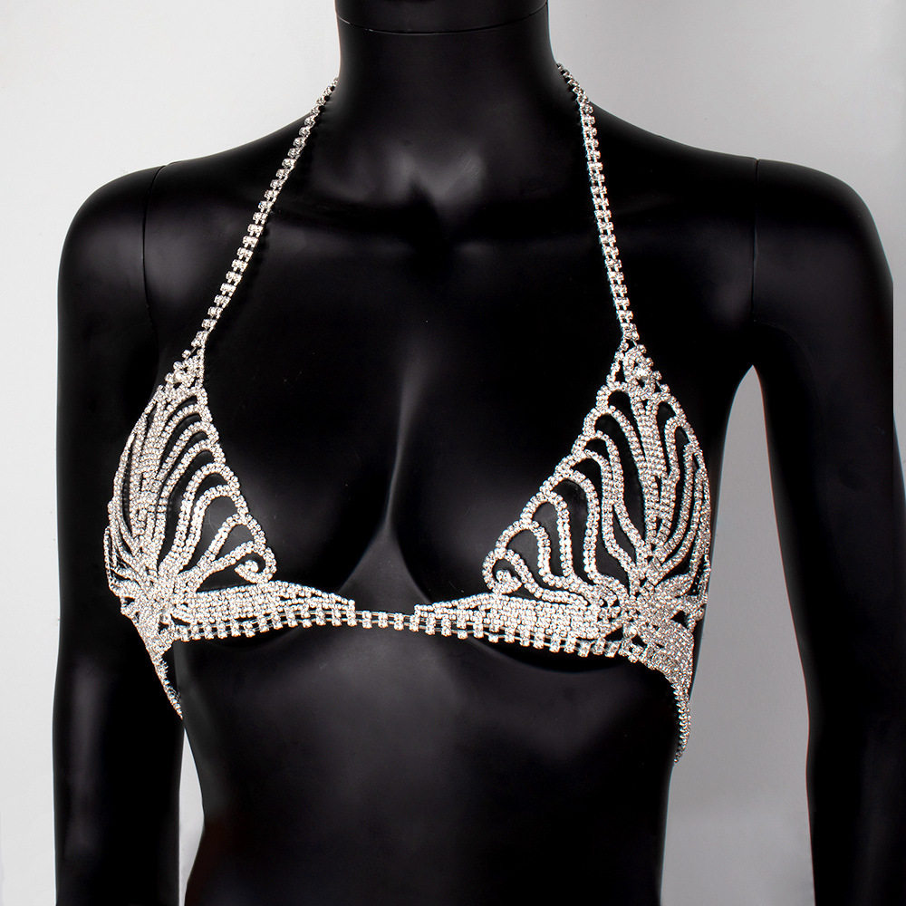 Diamond-Encrusted Rhinestone Body Chain Set – Bra & Thong Underwear, Bikini Decoration