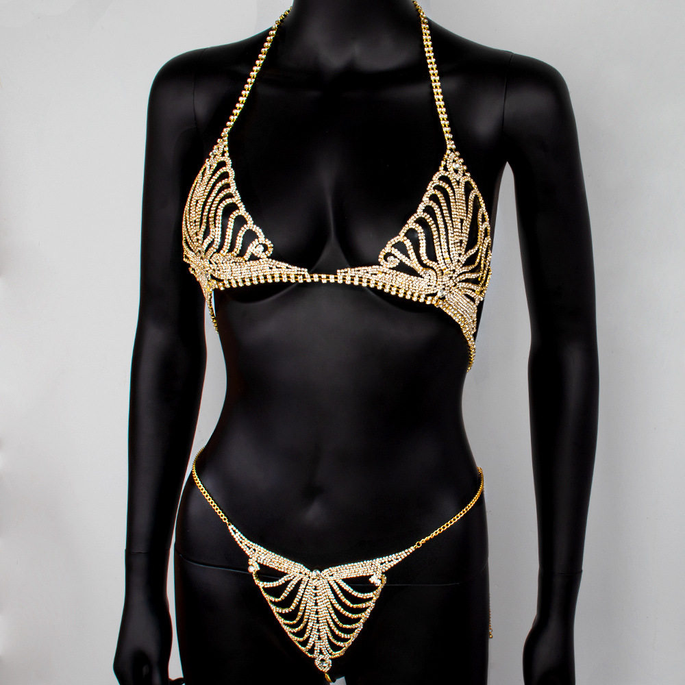 Diamond-Encrusted Rhinestone Body Chain Set – Bra & Thong Underwear, Bikini Decoration
