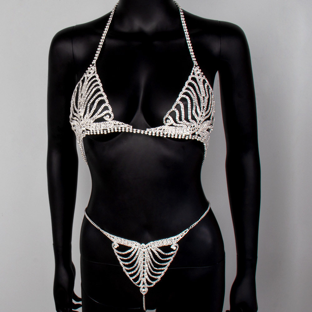Diamond-Encrusted Rhinestone Body Chain Set – Bra & Thong Underwear, Bikini Decoration