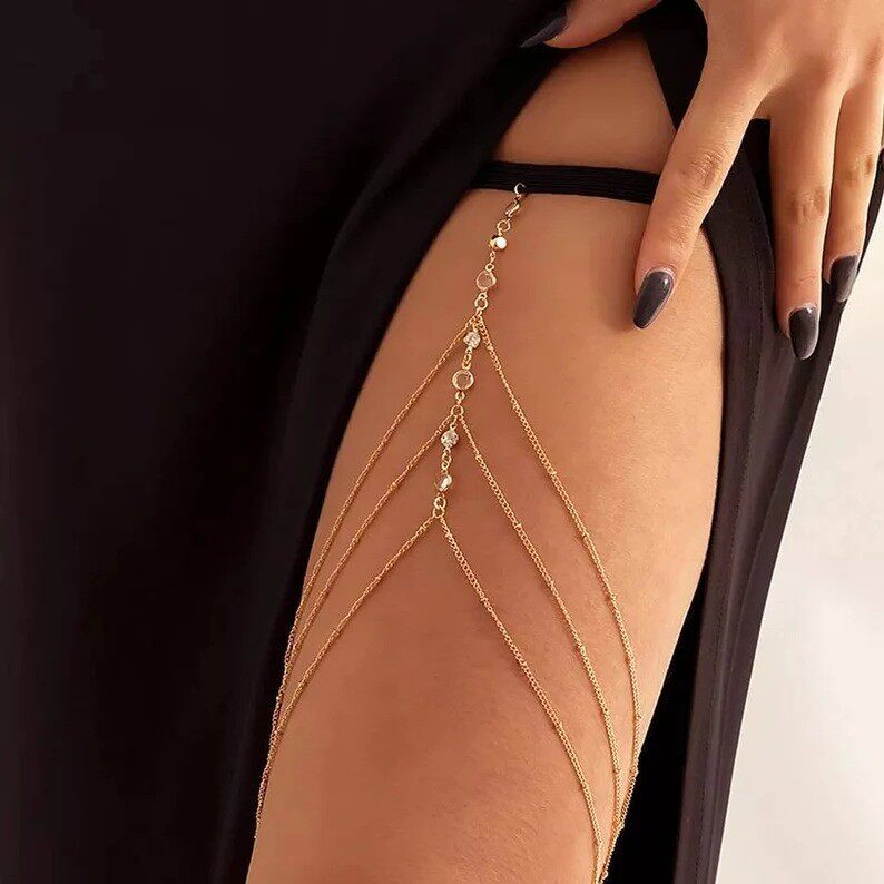 Gold Multi-Chain Thigh Chain – Diamond Clip Bead Chain & Body Chain Set