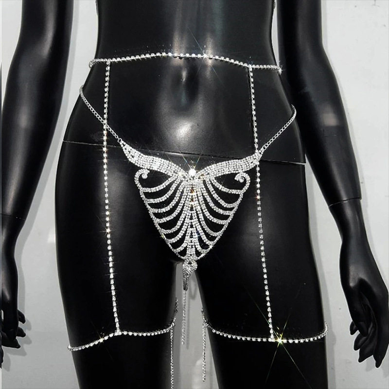Butterfly Rhinestone Waist Chain Underwear Set – Nightclub Sexy Style
