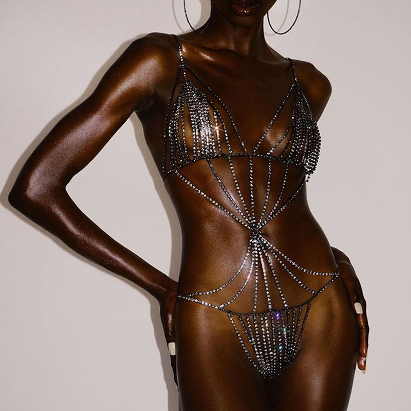 Exaggerated Rhinestone Body Chain Set – Bra & Underwear All-in-One, Nightclub Flash Diamond