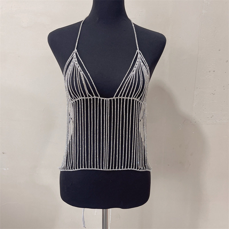 Rhinestone Tassel Bikini Set – Bra, Panties & Body Chain, Handmade Jewelry