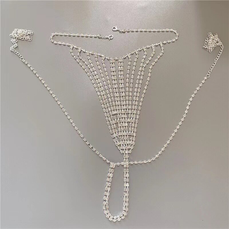 Rhinestone Tassel Bikini Set – Bra, Panties & Body Chain, Handmade Jewelry