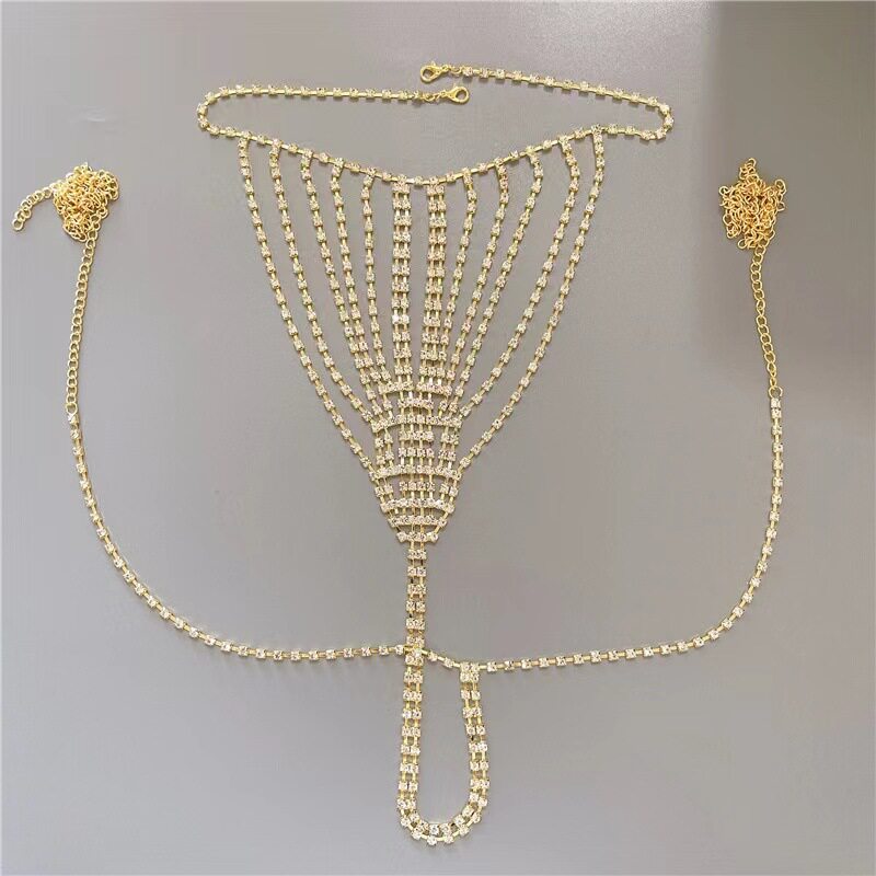 Rhinestone Tassel Bikini Set – Bra, Panties & Body Chain, Handmade Jewelry