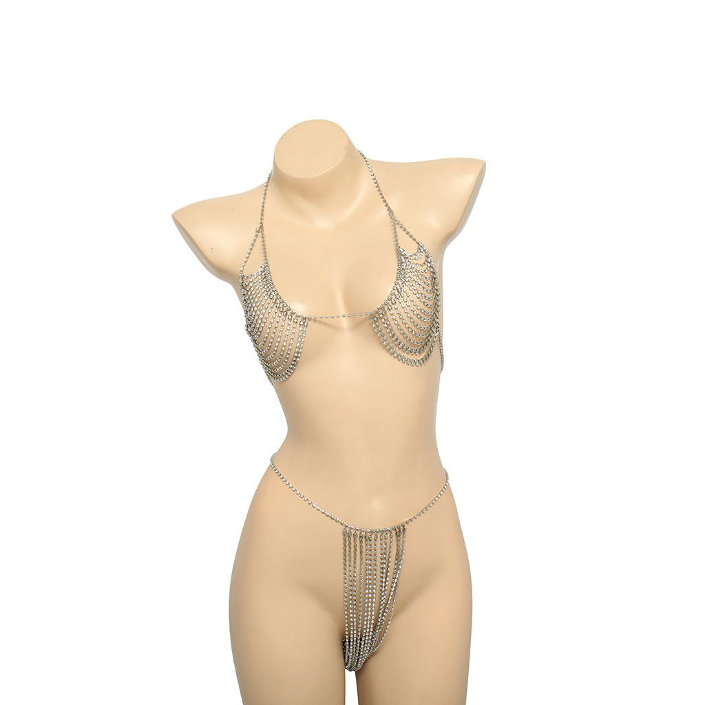 Summer Beach Bikini Set – Nightclub Flashy Tassel Suspender Bra & Body Chain