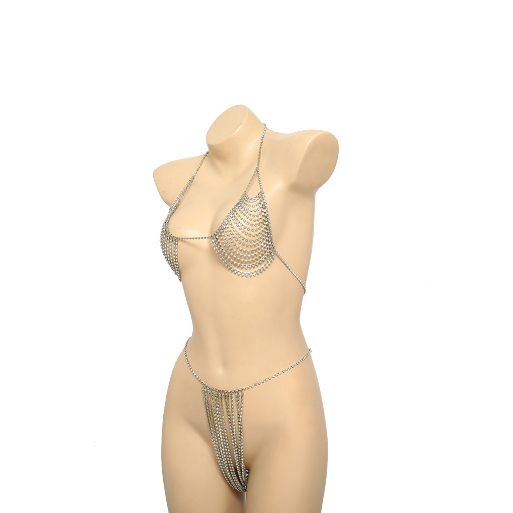 Summer Beach Bikini Set – Nightclub Flashy Tassel Suspender Bra & Body Chain