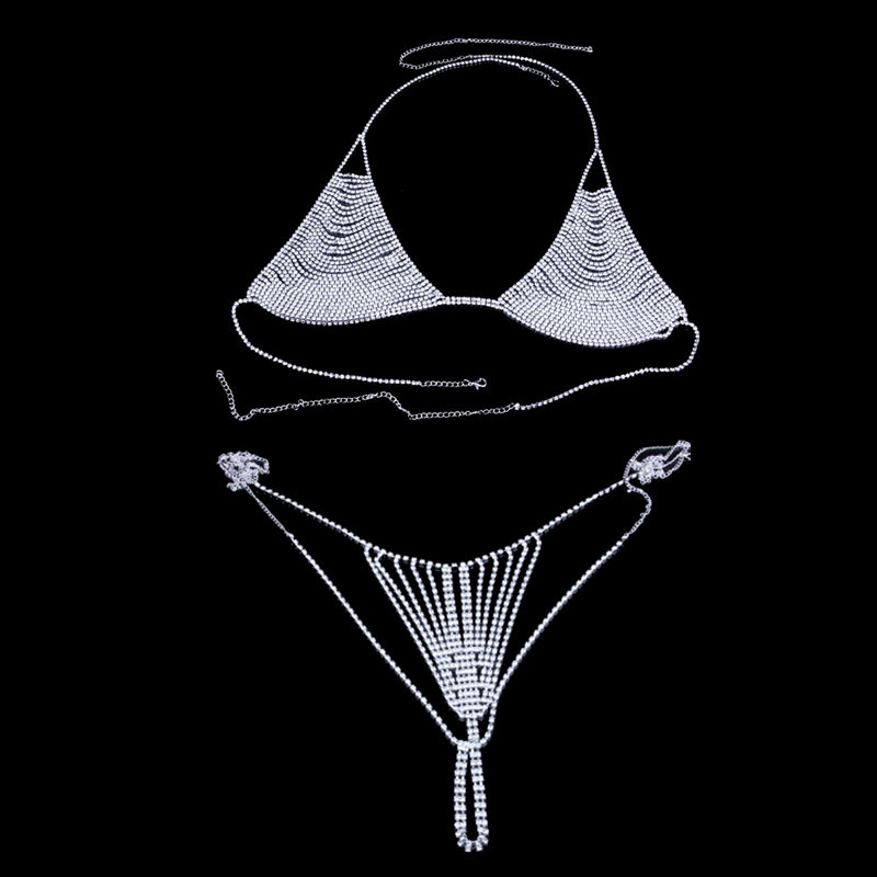 Full Diamond Rhinestone Bikini Set – Star Body Chain & Rhinestone Pants