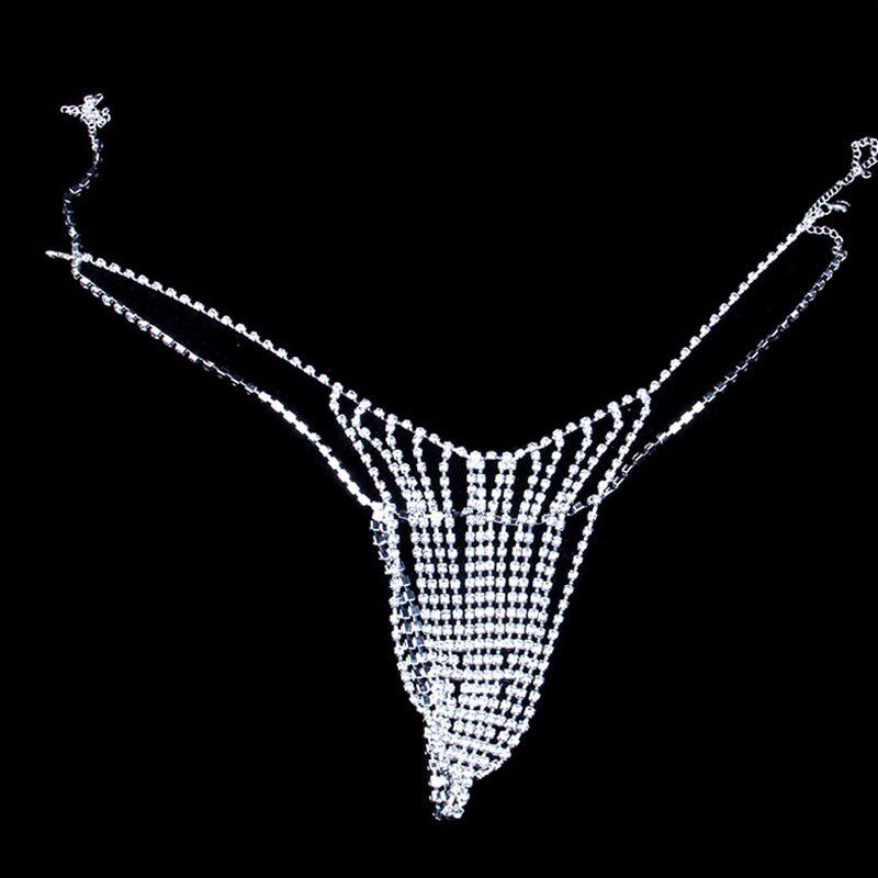 Full Diamond Rhinestone Bikini Set – Star Body Chain & Rhinestone Pants