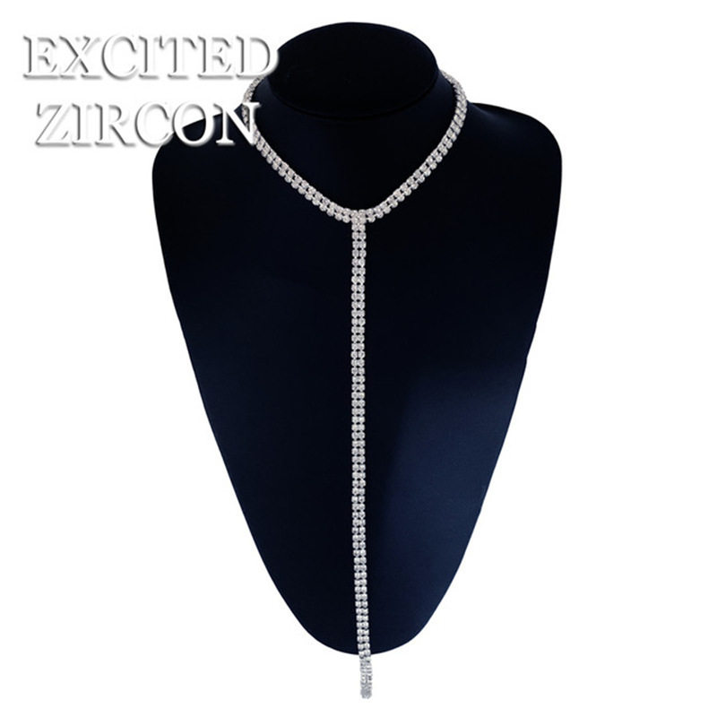 Super Flash Full Diamond Rhinestone Long Necklace Choker Sexy Versatile Personality