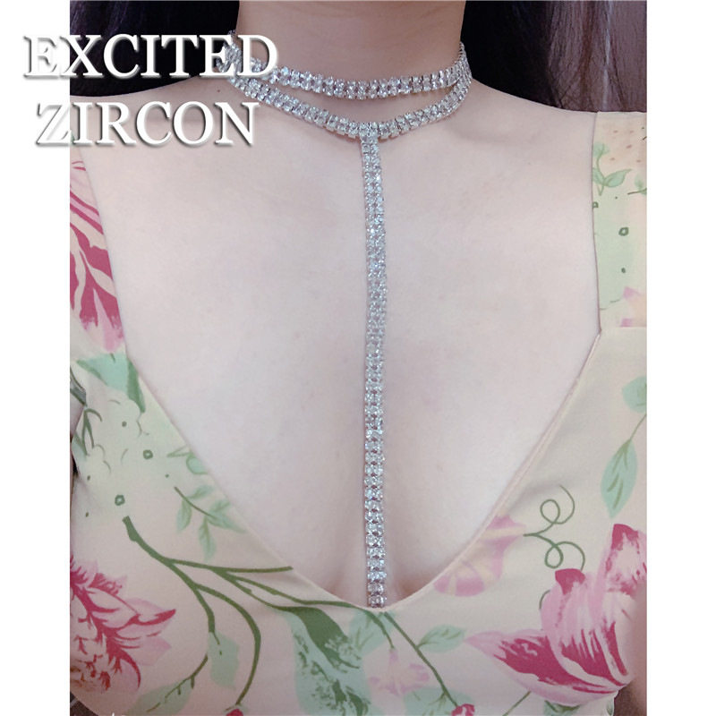 Super Flash Full Diamond Rhinestone Long Necklace Choker Sexy Versatile Personality