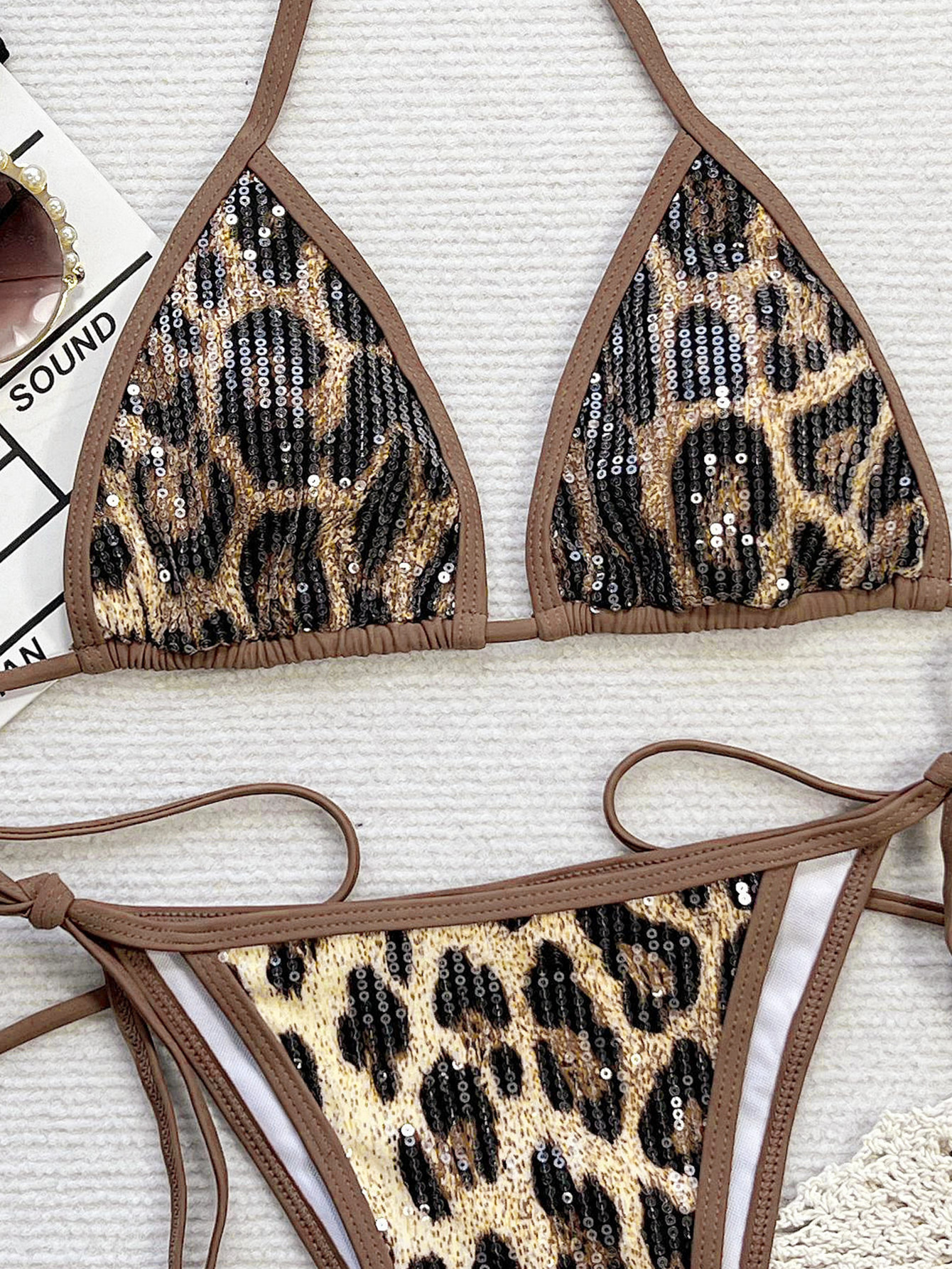 Nightclub Leopard Print Sequin Low Waisted Slimming Niche Fashion Bikini