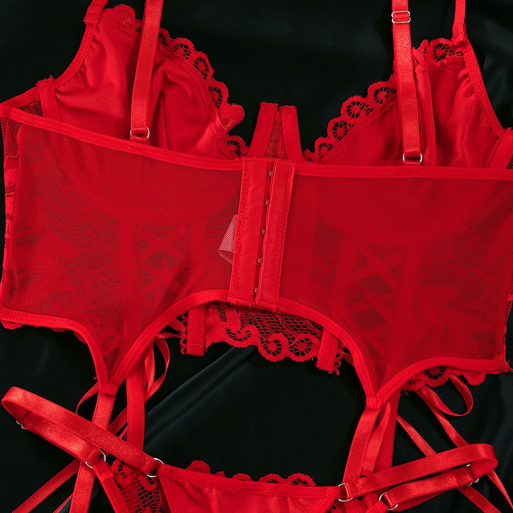 Women's Red Lace Lingerie Set — Sexy Push-Up Tie-Strap Lingerie Set