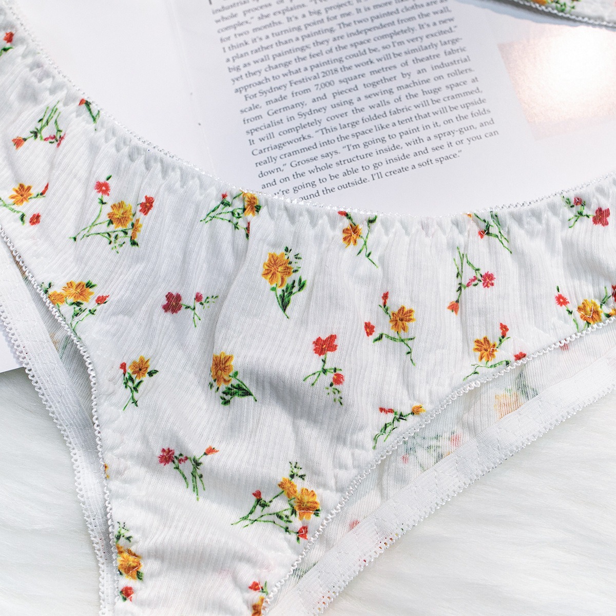 Sexy Lingerie Knitted Romantic Country-Style Two-Piece Set with Ditsy Floral Print and Underwire Support