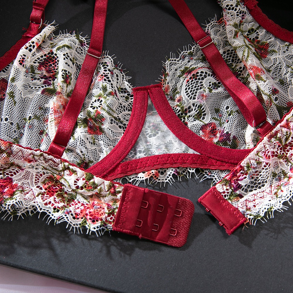 French Retro Lace Printed Push-Up Bra Set – Sexy Underwear