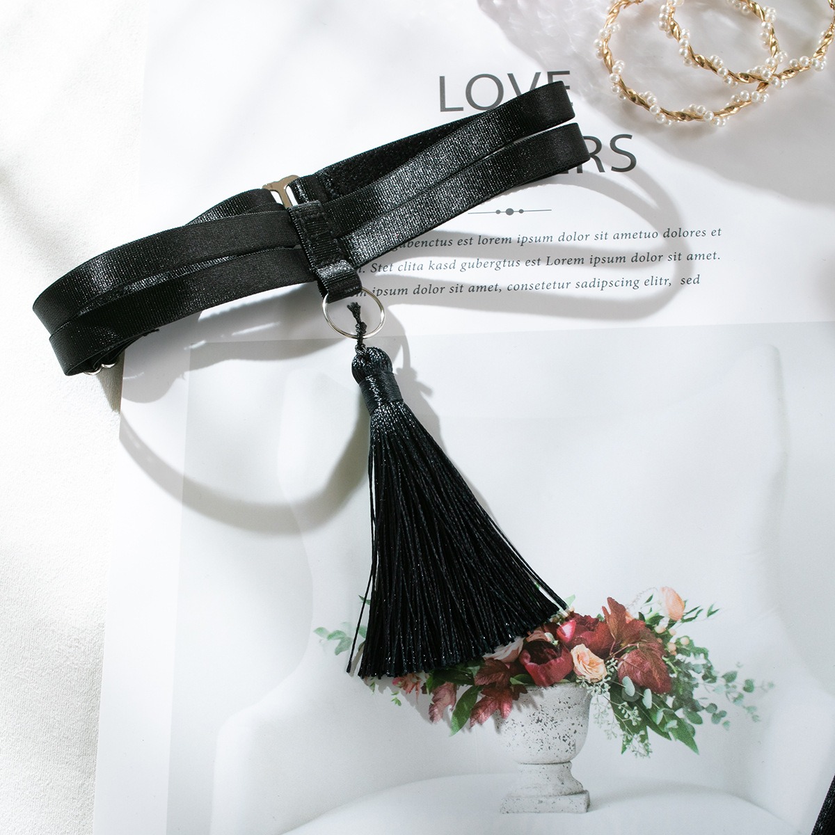 Satin Fringe 4-Piece Sexy Lingerie Set – Push-Up Bra, Butt Lift & Sheer Design