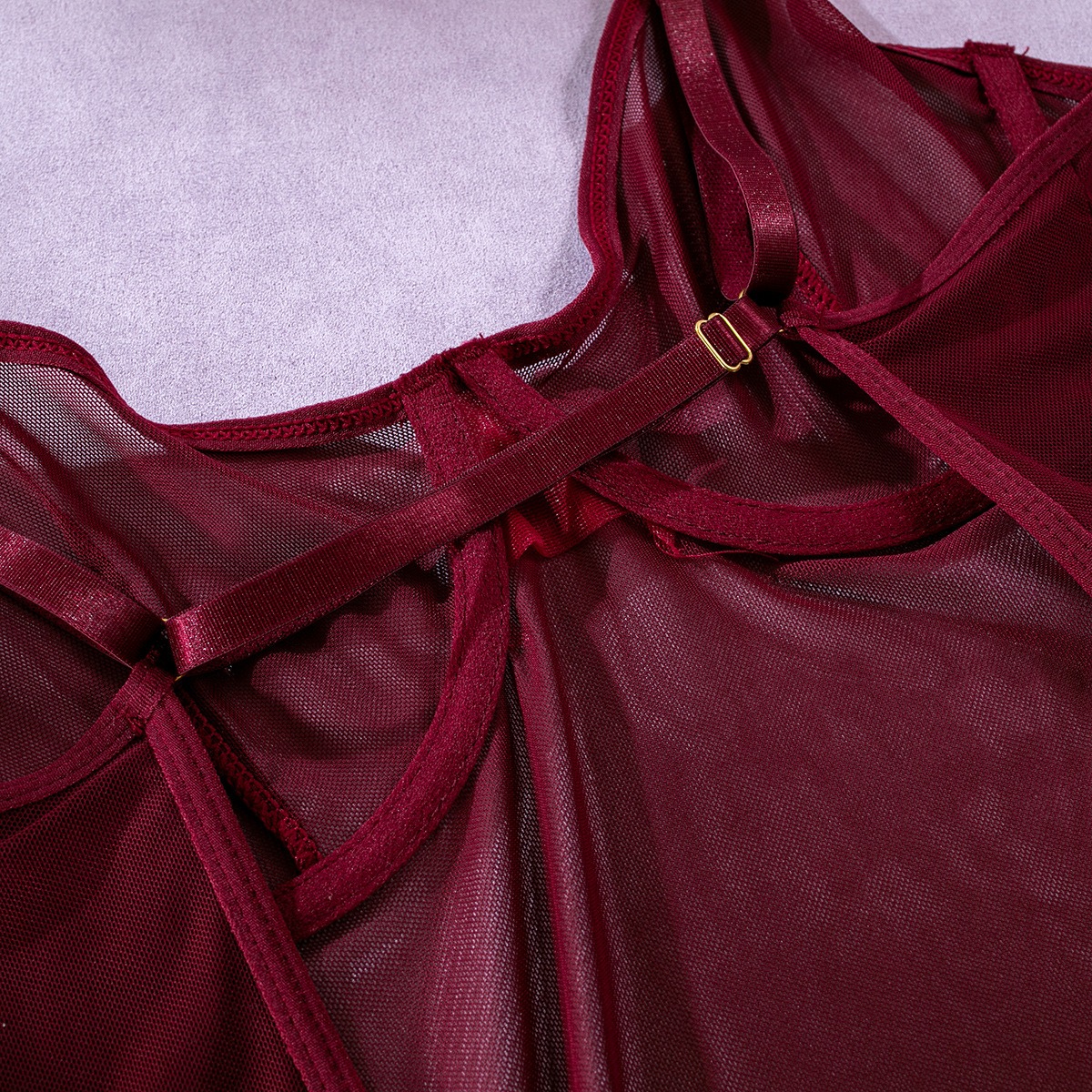 Backless See-Through Lingerie Set – Tie Ropes & Gloves, 3-Piece