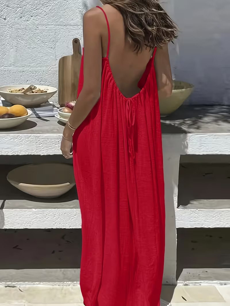 Women's Solid Color Backless Cami Dress
