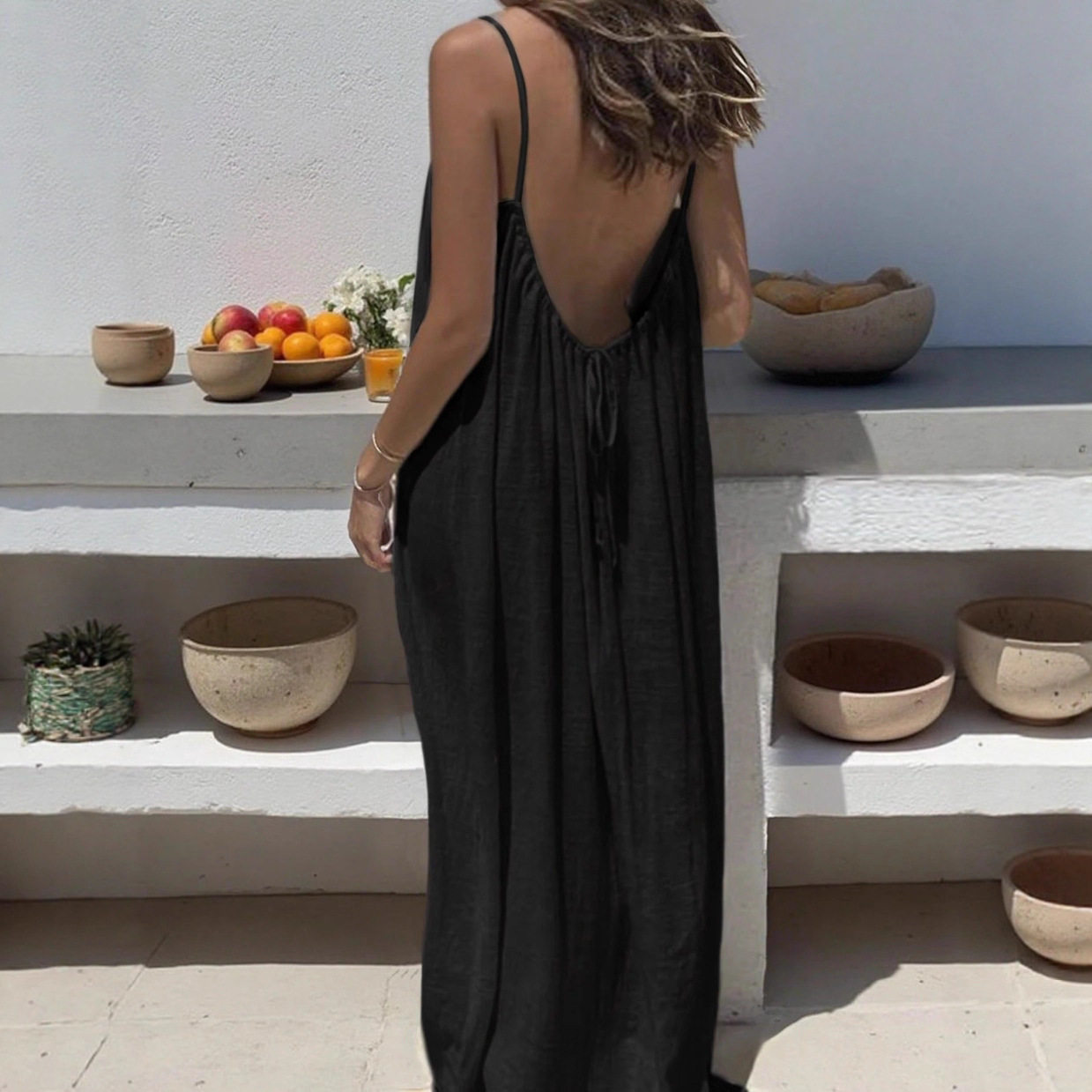 Women's Solid Color Backless Cami Dress