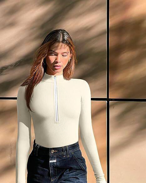 Ribbed Long Sleeve Half-Zip Shaping Bodysuit