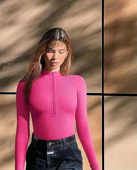 Ribbed Long Sleeve Half-Zip Shaping Bodysuit