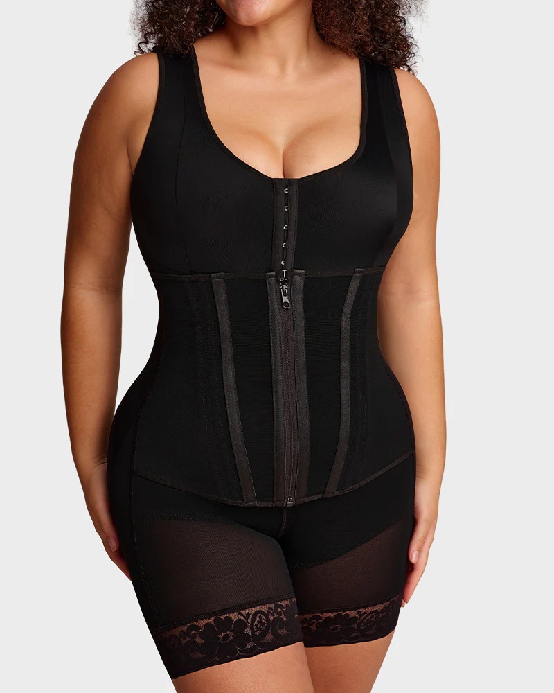 V-Neck Shaping Bodysuit – Front Hook Closure, Tummy Control & Hip Lifting