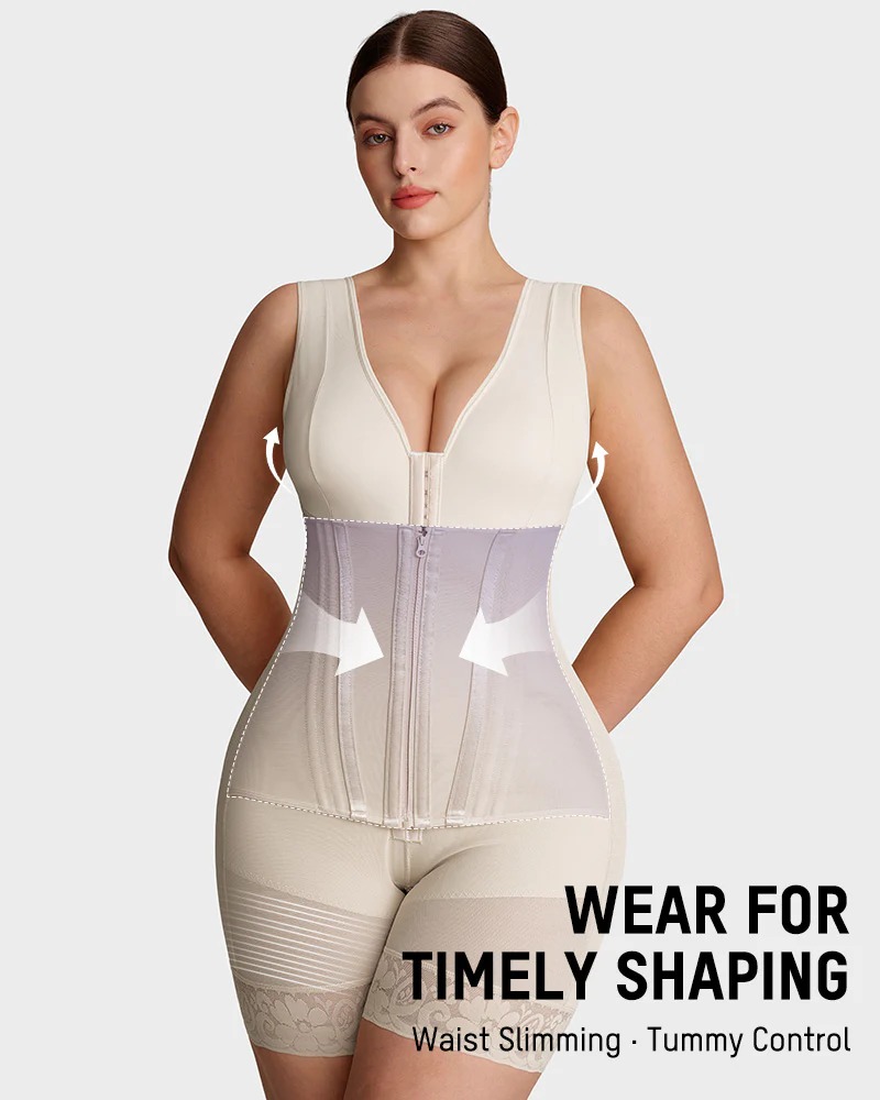 V-Neck Shaping Bodysuit – Front Hook Closure, Tummy Control & Hip Lifting