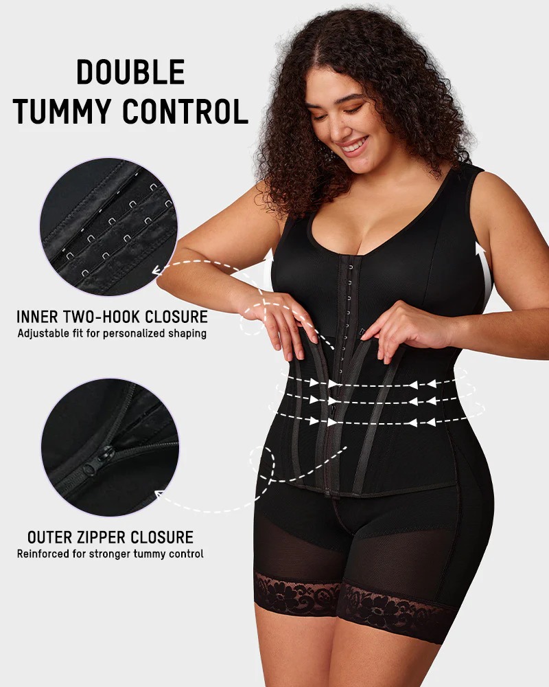 V-Neck Shaping Bodysuit – Front Hook Closure, Tummy Control & Hip Lifting