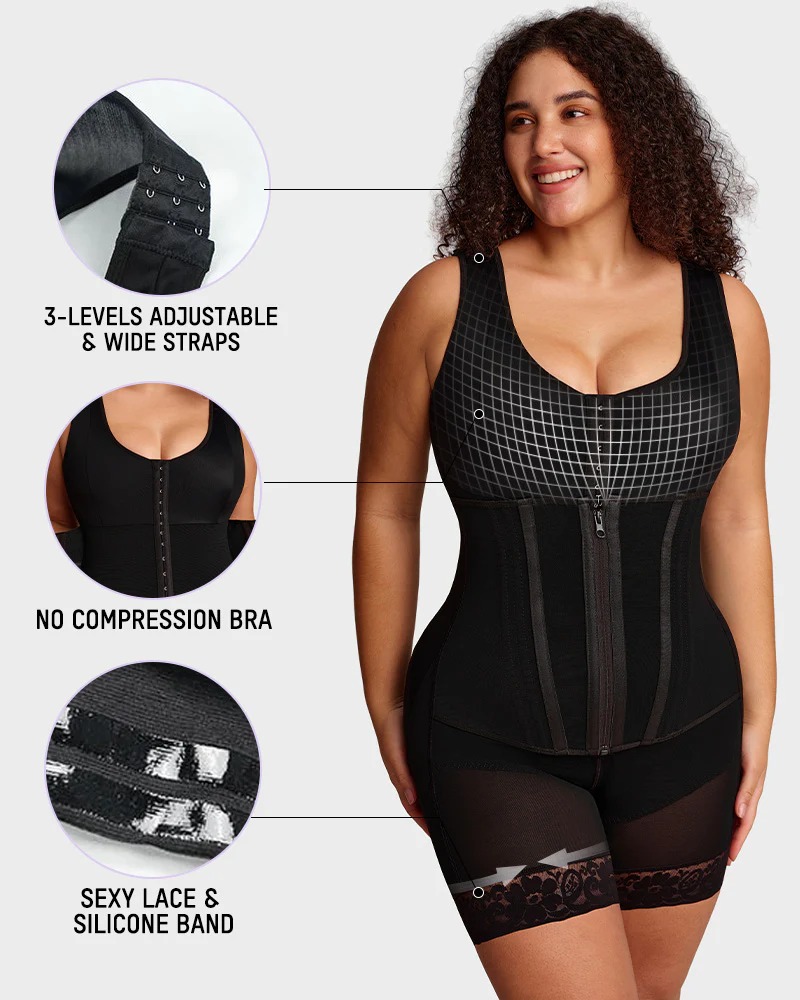 V-Neck Shaping Bodysuit – Front Hook Closure, Tummy Control & Hip Lifting