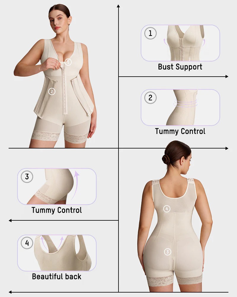 V-Neck Shaping Bodysuit – Front Hook Closure, Tummy Control & Hip Lifting