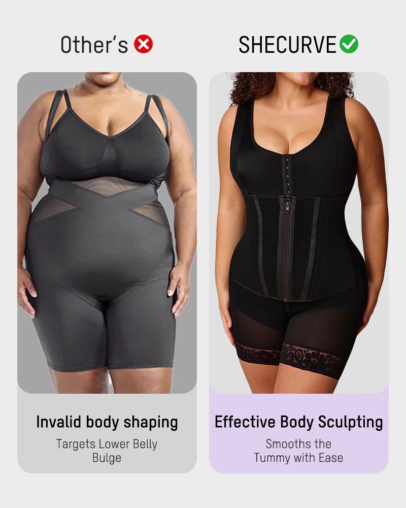 V-Neck Shaping Bodysuit – Front Hook Closure, Tummy Control & Hip Lifting