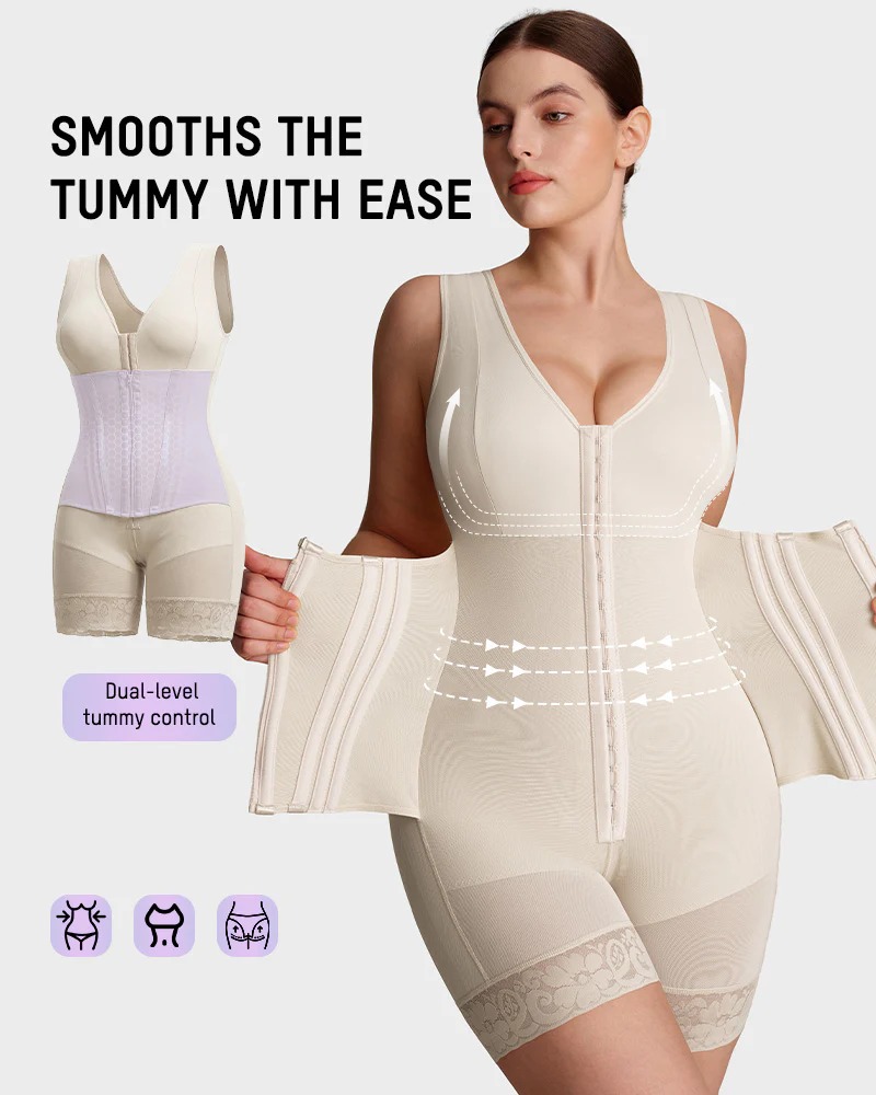 V-Neck Shaping Bodysuit – Front Hook Closure, Tummy Control & Hip Lifting