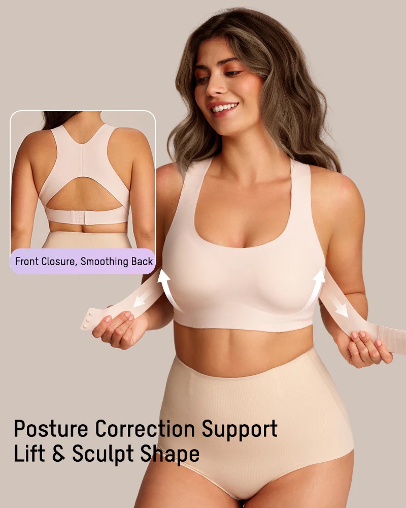 Front Closure Cross-Back Wireless Posture Bra