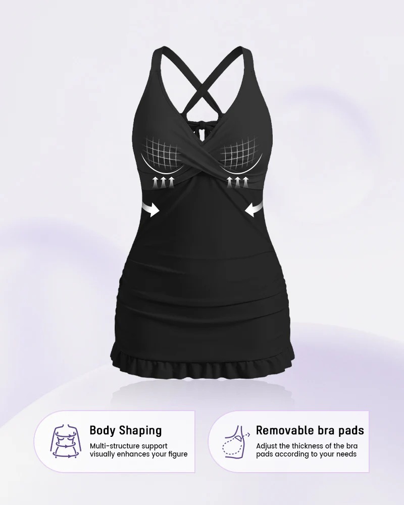 Deep V Cross-Back Ruched One-Piece Swimsuit