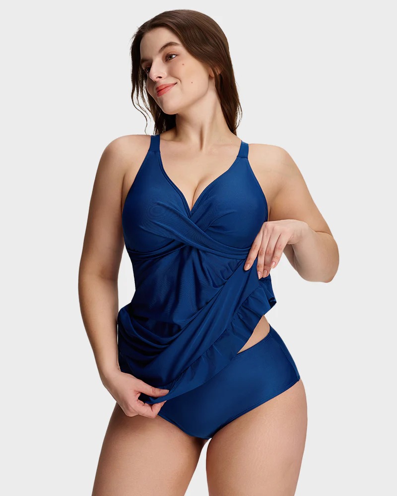 Deep V Cross-Back Ruched One-Piece Swimsuit