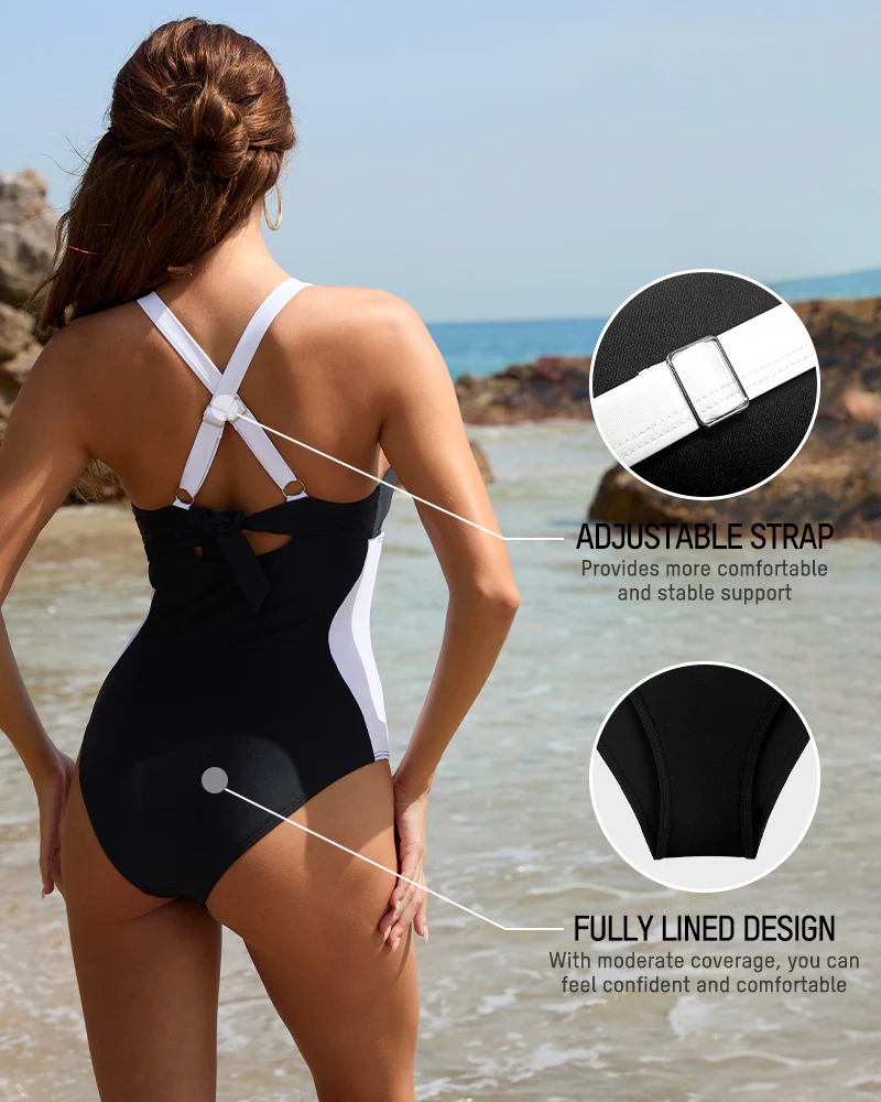 Full Coverage Retro Sexy Color Block Swimwear