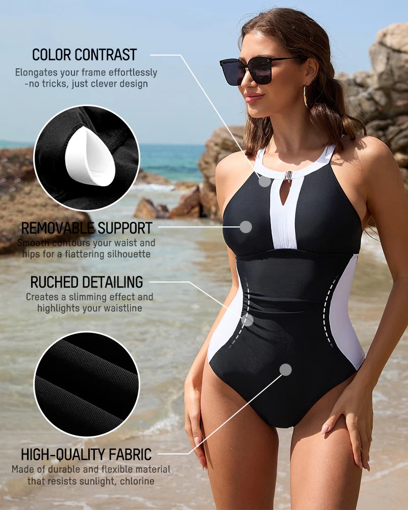 Full Coverage Retro Sexy Color Block Swimwear