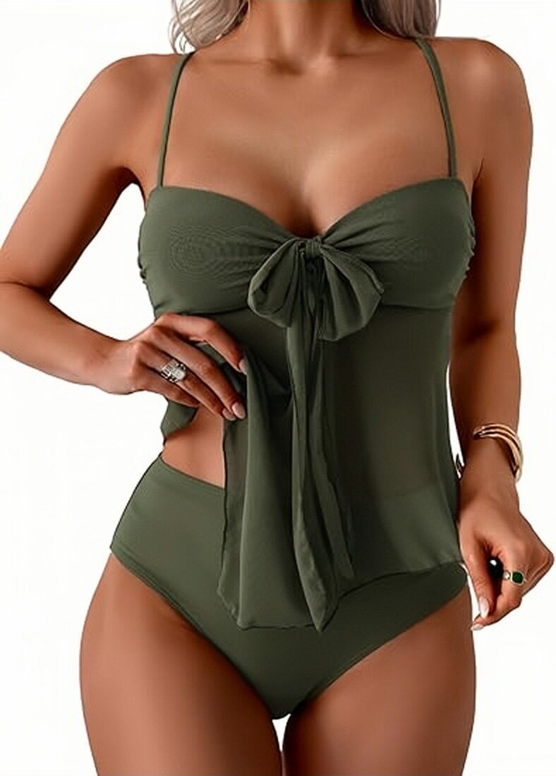 Twist-Front Halter Tummy Control Tankini