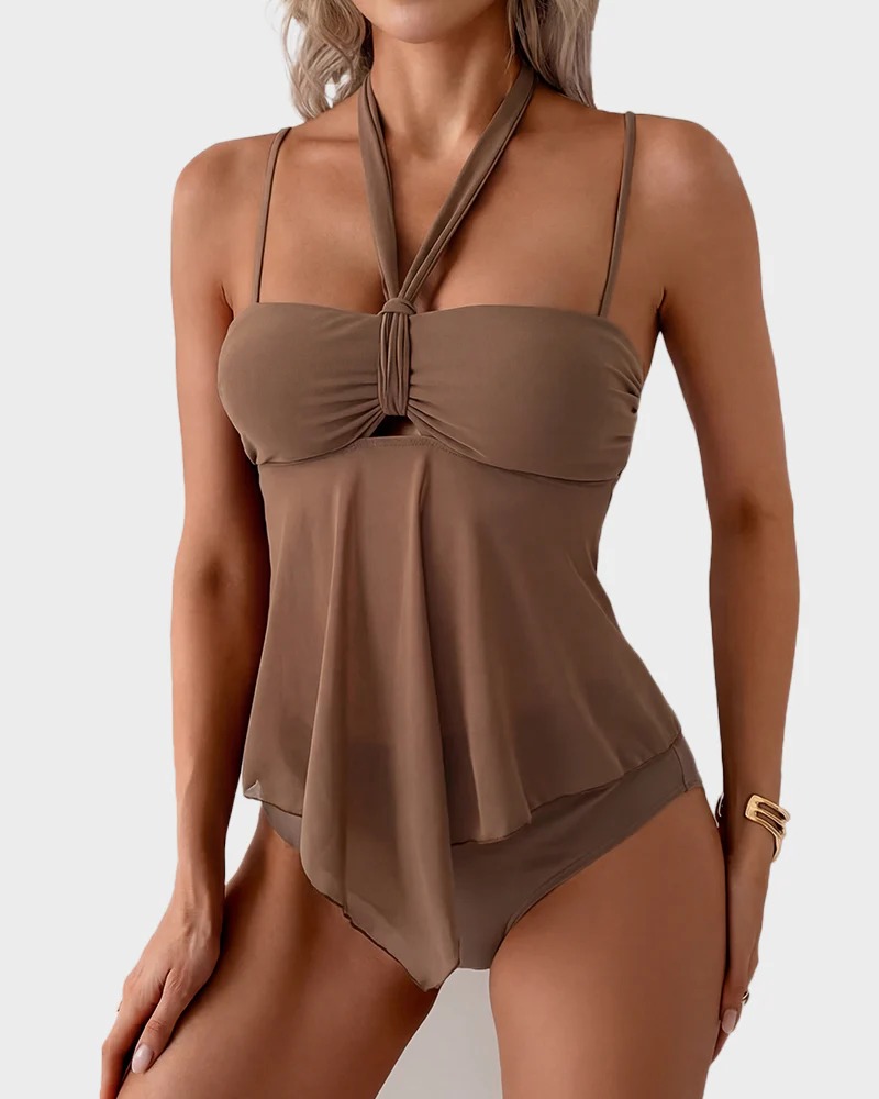 Twist-Front Halter Tummy Control Tankini