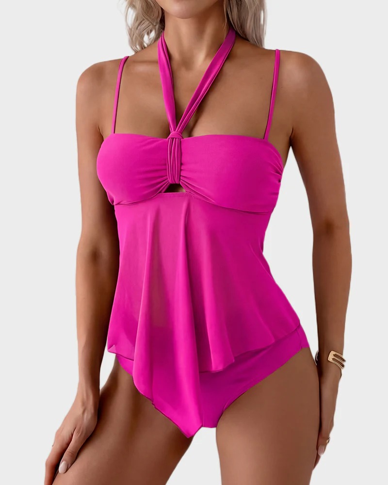 Twist-Front Halter Tummy Control Tankini