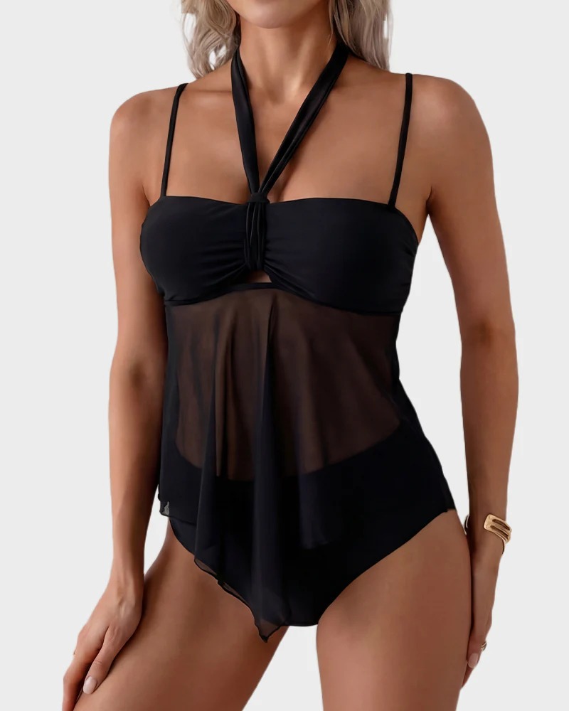 Twist-Front Halter Tummy Control Tankini