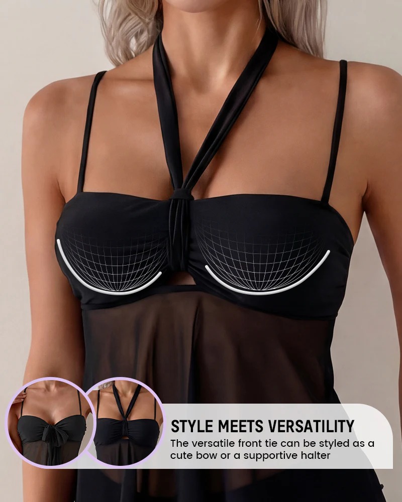 Twist-Front Halter Tummy Control Tankini