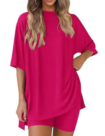 Casual Oversized 2-Piece Lounge Set with Crewneck & Split Hem
